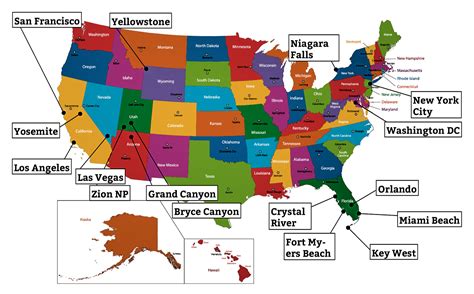 Usa Kort Med Stater Og Seværdigheder Check Point Travel