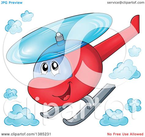Clipart Of A Happy Cartoon Helicopter Character Flying