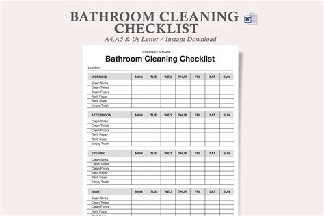 Weekly Bathroom Cleaning Checklist Printable Hot Sex Picture