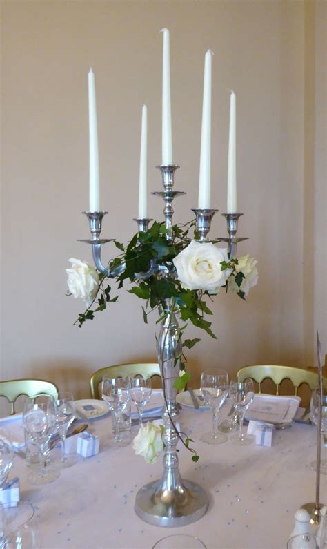 Candelabra At Orchardleigh House With Roses And Ivy Thel Candleabra Wedding Centerpieces