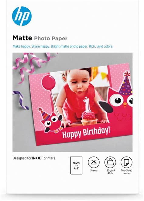 Hp Matte Photo Paper 25 Sht10 X 15 Cm Papier Photos Blanc