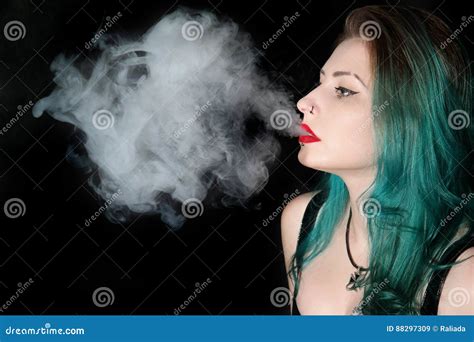 Beautiful Tattooed Woman Smoking Stock Image Image Of Black Space 88297309