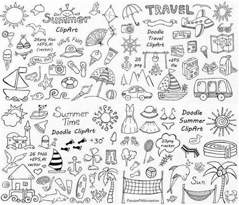 Big Set Of Doodle Summer Cliparts Hand Drawn Vacation Etsy Bullet