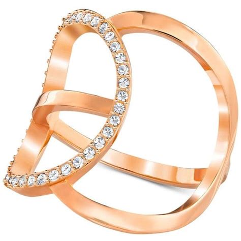 Swarovski Rose Gold Tone Crystal Pave Modern Statement Ring 129