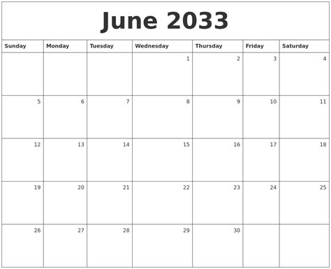 June 2033 Monthly Calendar