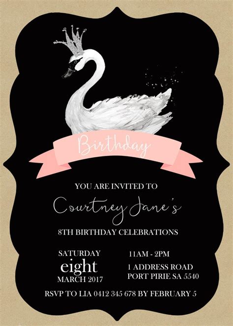 Swan Invitation Swan Birthday Invitation Printable Girl Etsy
