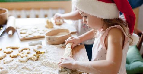 Kids Cooking Christmas Cookies In Cozy Kitchen Child Prepares Holiday