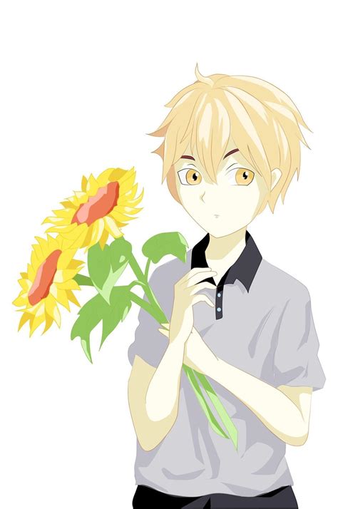 Anime Boy With Yellow Hair And Two Sunflowers 1925837 Vector Art At