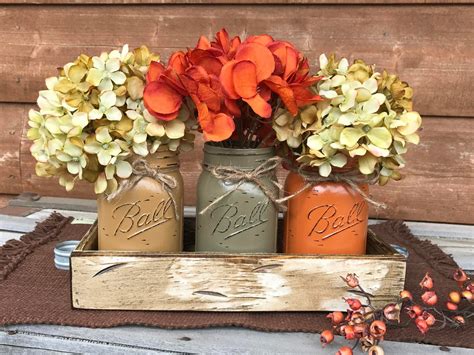 Fall Mason Jars Decor For Thanksgiving Centerpiece Flowers Optional