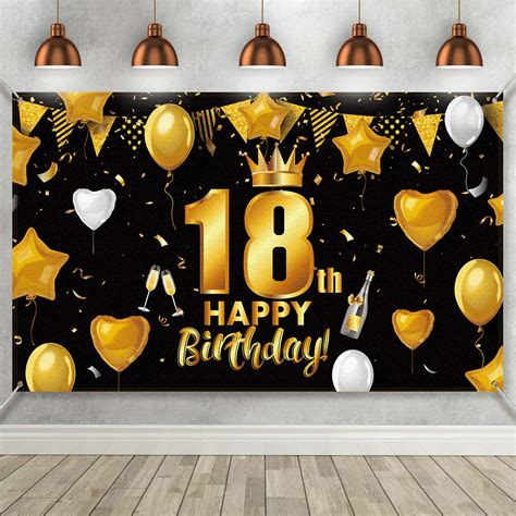 Buy 18th Birthday Black Gold Party Decoration Large Fabric Black Gold