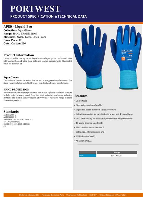 Portwest Liquid Pro Latex Waterproof Gloves Ap80