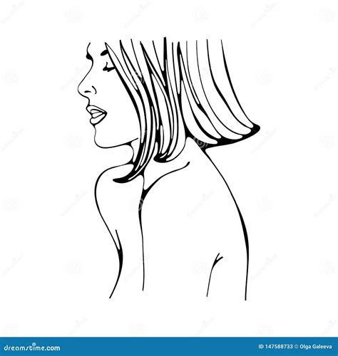 Woman Illustration A Beautiful Young Woman With Her Eyes Closed Stock
