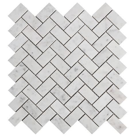 Italian Carrara White Marble 1x2 Herringbone Mosaic Tile Diflart