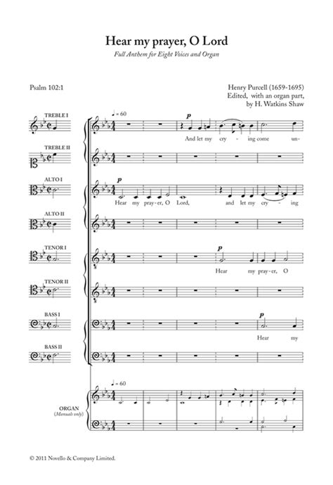 Hear My Prayer O Lord Sheet Music By Henry Purcell Choral Ssaattbb