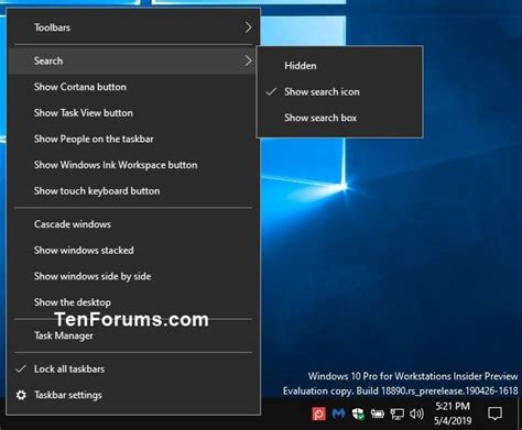 Hide Or Show Search Box Or Search Icon On Taskbar In Windows 10 Tutorials