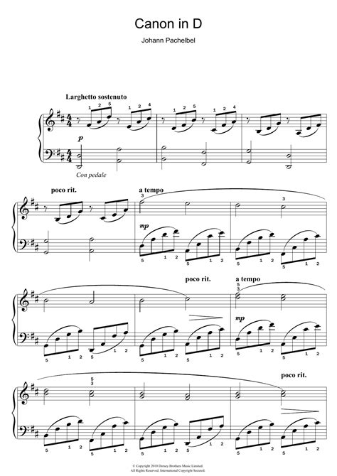 Canon In D Sheet Music Johann Pachelbel Easy Piano