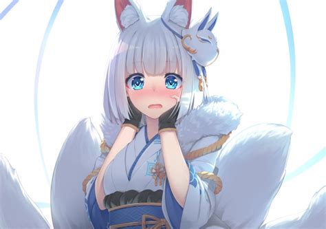 Wallpaper Anime Fox Girl Shy Expression Animal Ear