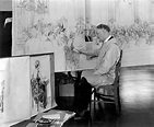 Irving Bacon in 1938 working on his painting of the banque… | Flickr