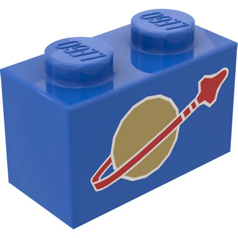 Lego Brick 1 X 2 With Classic Space Logo With Bottom Tube 3004