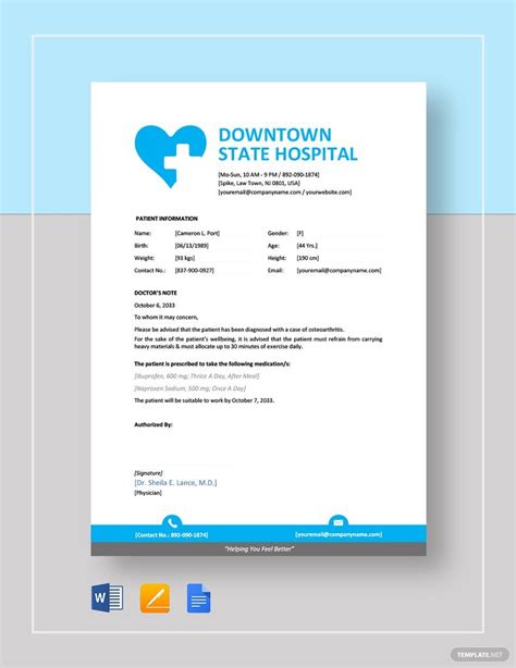Instantly Download Doctors Note For Work Template Sample And Example In