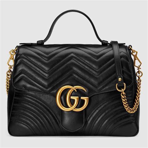 Gucci Gg Women Gg Marmont Medium Top Handle Bag Black Lulux