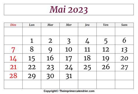 Calendrier Mai 2023 Modèles Imprimables Pdfwordexcel