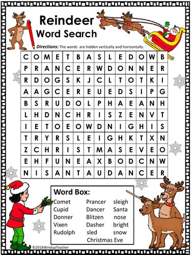 Reindeer Word Search Easy Teaching Resources