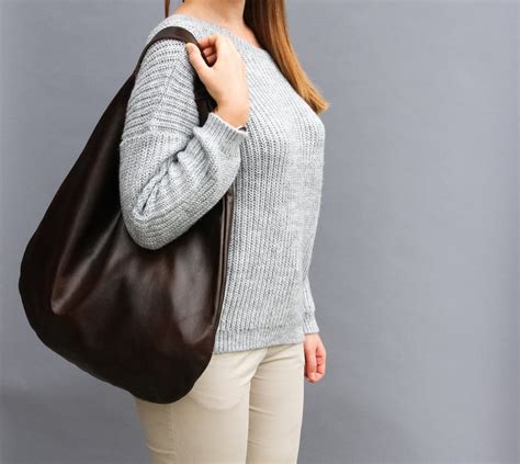 LEATHER HOBO Bag BROWN Oversize Shoulder Bag Everyday Etsy