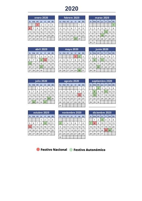 Calendario 2020 Con Dias Festivos Marcados