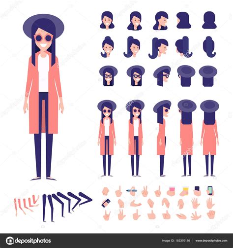 Front Side Back View Animated Character Woman Character Creation Set