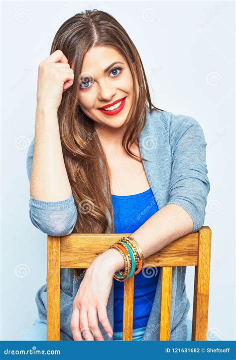 Beautiful Woman Sitting On Chairstudio Portrait Stock Photo Image Of
