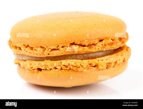 Yellow Macaron Pastry Isolated On White Background Stock Photo Alamy