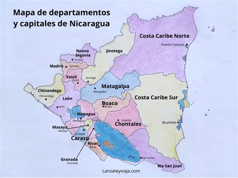 Mapa De Nicaragua Con Sus Departamentos