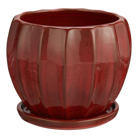 better homes and gardens lani red ceramic planter w attached saucer 8 ceramic