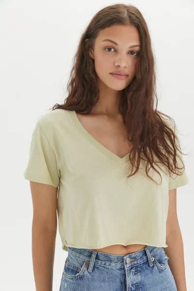 Bdg Sammie V Neck Cutoff Cropped Tee Urban Outfitters