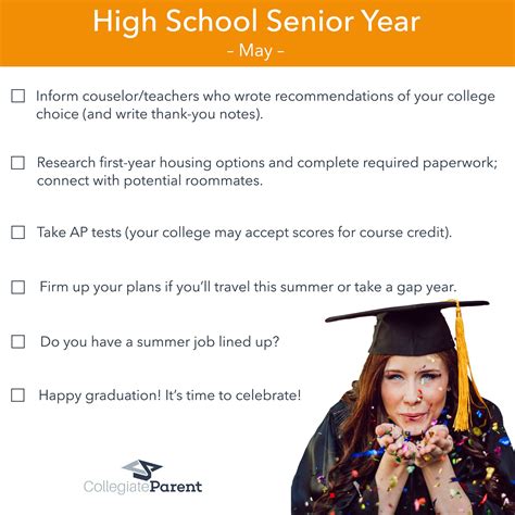 May To Do List For High School Seniors Senior Year Of High School