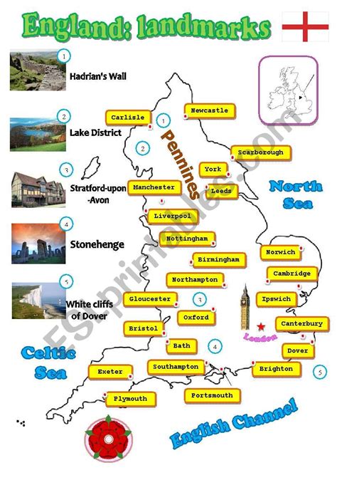 England Landmarks Esl Worksheet By Diana561
