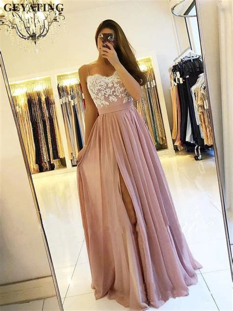 Dusty Blush Pink Chiffon Long Prom Dresses 2019 Sexy Spaghetti Straps