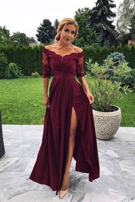 Check out our wedding maroon long dress selection for the very best in unique or custom, handmade pieces from our shops. Off the Shoulder Half Sleeve Burgundy Modest Prom Dress ...