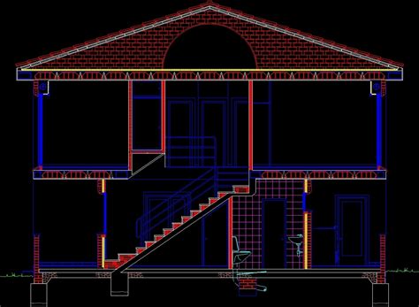Wall Cut And Section In Housing Two Levels Dwg Section For Autocad