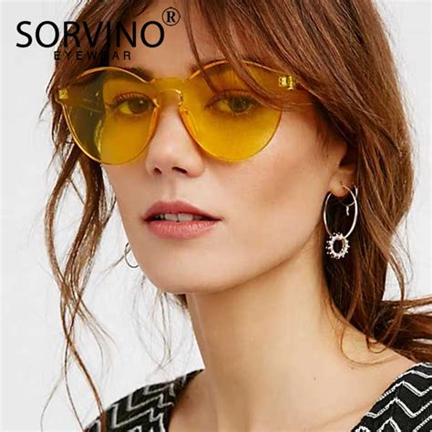 sorvino retro oversized rimless cateye sunglasses women 2018 brand designer 90s purple crystal