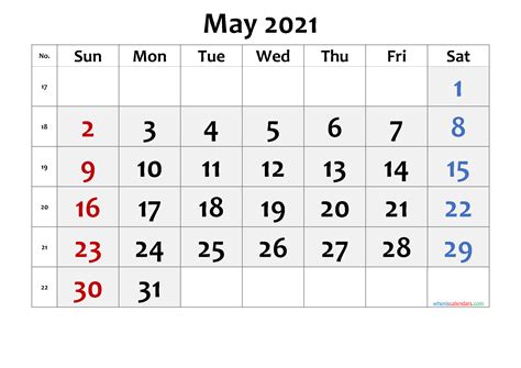 Calendar June 2021 Blank May 2021 Calendar Pdf