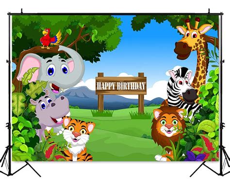 Buy 7x5ft Cartoon Jungle Safari Animals Backdrop For Baby Shower