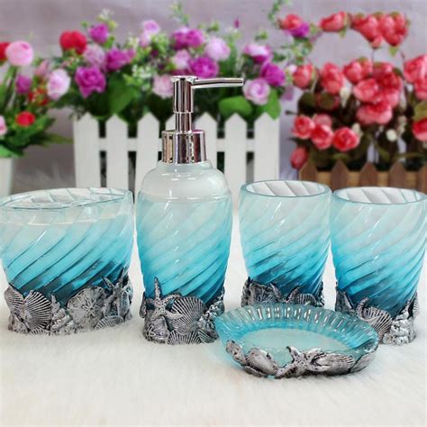 Next day delivery & free returns available. Bathroom Accessories Ocean Blue Bath Sets Resin Accessory ...