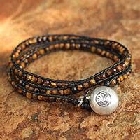 Hand Made Tiger S Eye And Leather Wrap Bracelet Love S Warmth NOVICA