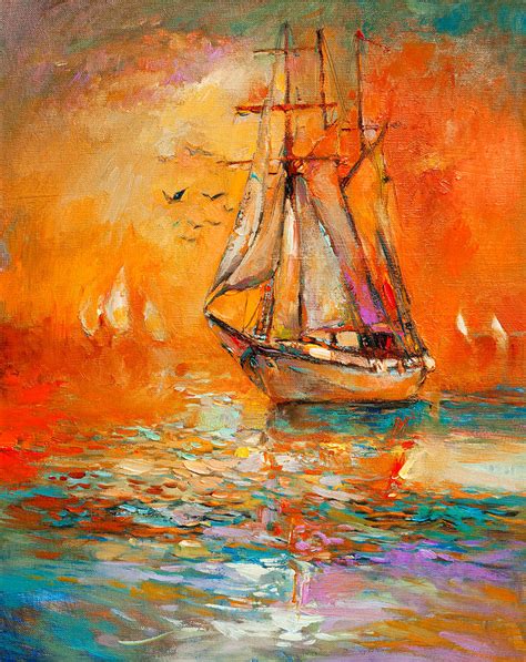 Ship In Ocean Painting By Boyan Dimitrov