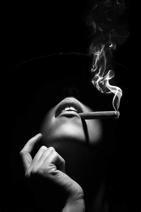Sensual Portrait Of A Woman Smoking A Cigar Black And White Etsy Uk