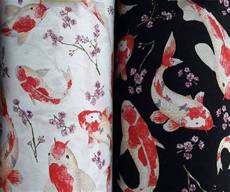 Koi Fish Fabric By The Yard Fish Printed Golden Fish Fabric Etsy