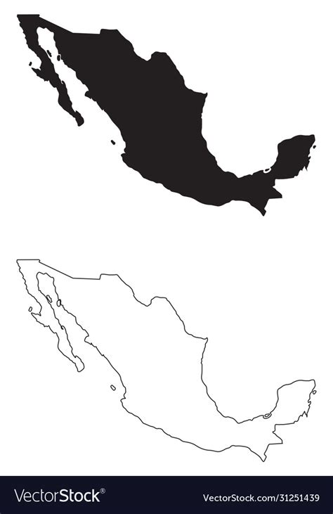 Mexico Country Map Black Silhouette And Outline Vector Image