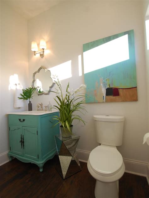 Small Neutral Bathroom With Pops Of Turquoise Hgtv